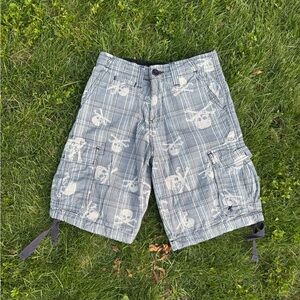 Surplus‎ Skull Plaid Cargo Shorts Mens 29 Goth Punk Y2K Grunge Gray